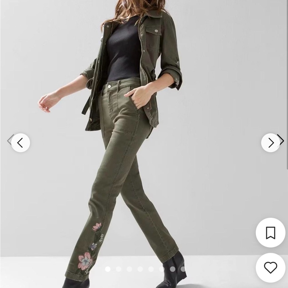 White House, black market, high-rise straight pants with flowers army green